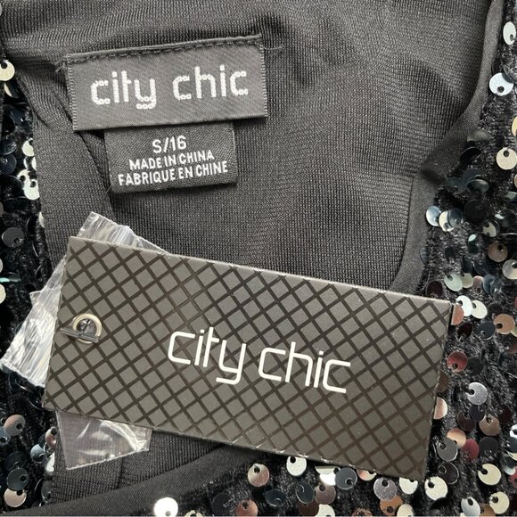 City Chic Women’s Black Sequin Sleeveless Mini Dress Sz S/16 - New - Picture 7 of 10